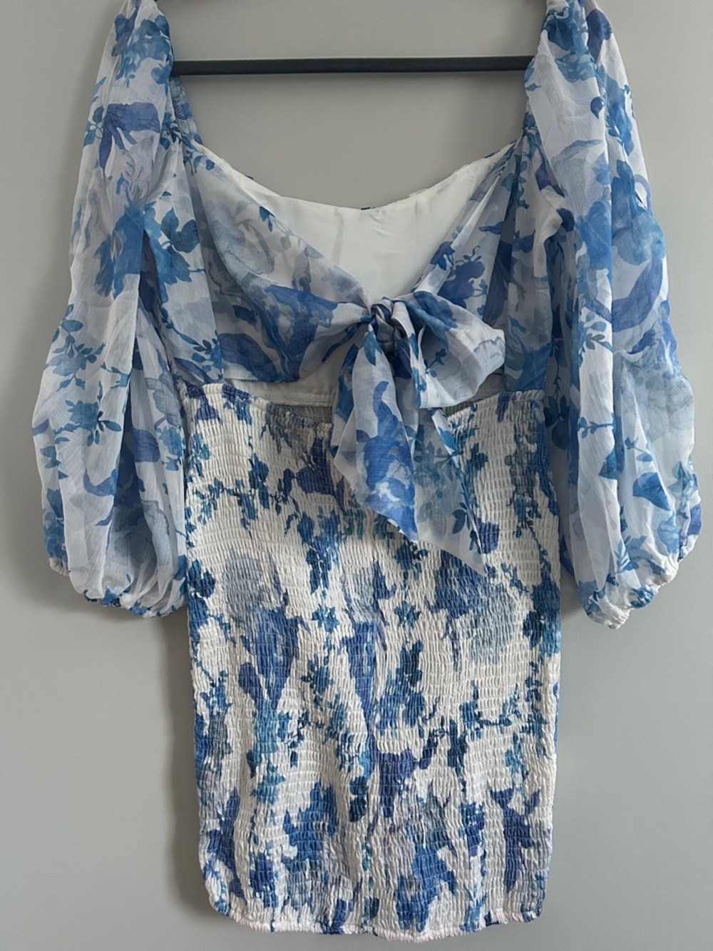 Hello Molly White and Blue Floral Long Sleeve Dress - Picture 4 of 10